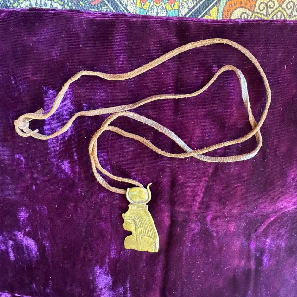 Egyptian Pendant Sterling Necklace, leather Cord possibly goddess: ISIS